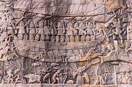 Preview: Stone carvings on the walls of the Bayon Temple in Angkor Thom