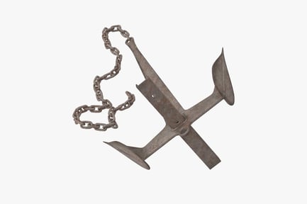 Preview: Vintage Fluked Boat Anchor with Chain