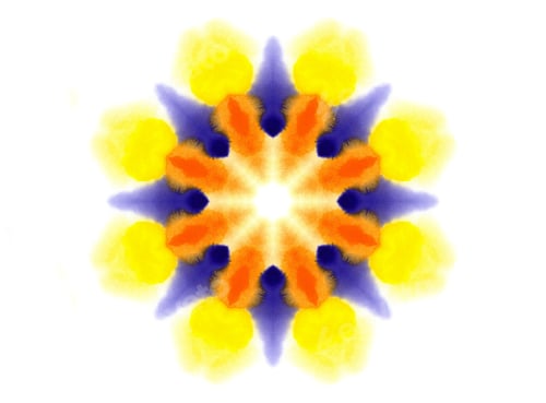 Preview: Abstract Watercolor Starburst with Yellow, Orange, and Blue