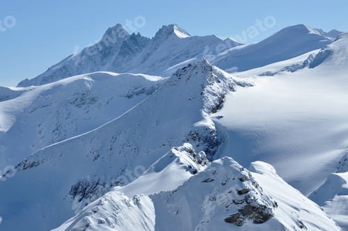 Preview: Snow Covered Mountain Slopes in the Alps. Extreme Free Ride Ski Piste
