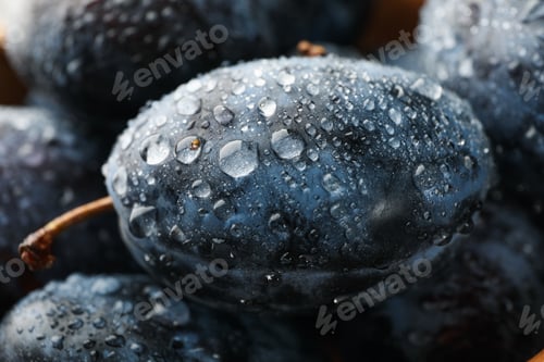 Preview: Fresh plums with water drops, close up