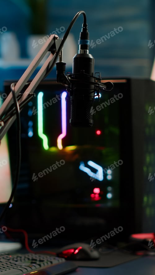 Preview: Game is over on display of RGB professional powerful computer in empty room