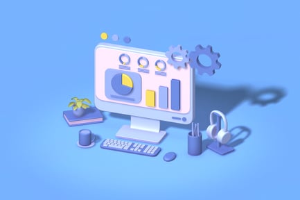 Visualização: Computador mostrando vários gráficos