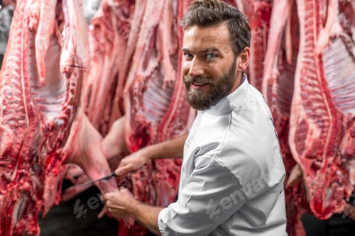 Preview: Butcher cutting pork at the manufacturing