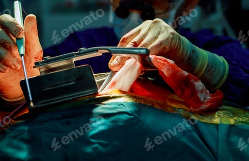 Preview: Bloody surgical operation. wound the chest at cardiac surgery