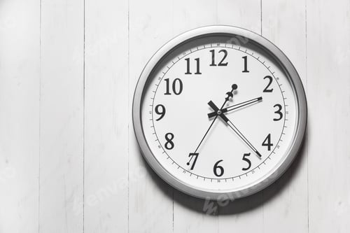 Preview: Clock on color wooden plank wall