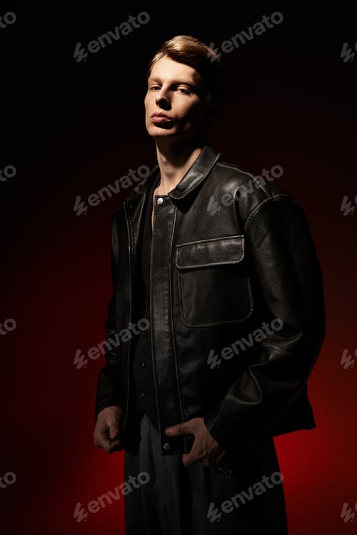 Preview: Captivating young man embodies modern masculinity in striking lighting