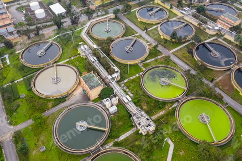 Preview: Sha Tin, Hong Kong 17 March 2019: Aerial view of Sewage treatment plant in Hong Kong