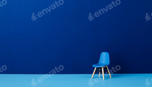 Preview: Blue chair against a blue wall. Business Concept