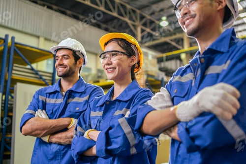 Preview: Portrait Group of male and female industrial worker working in factory.