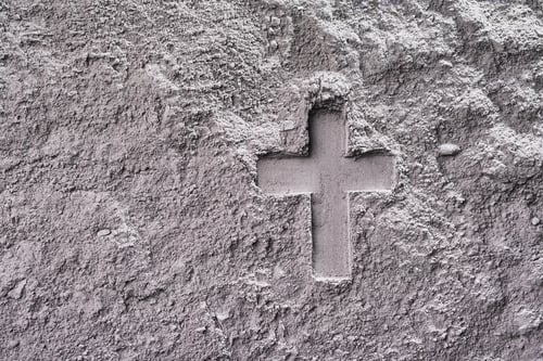 Preview: Cross imprint in gray ash surface. Ash Wednesday
