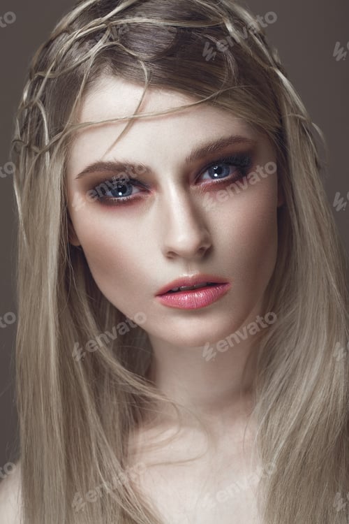 Preview: Beautiful fashion woman with creative make-up and hairstyle. beauty face.