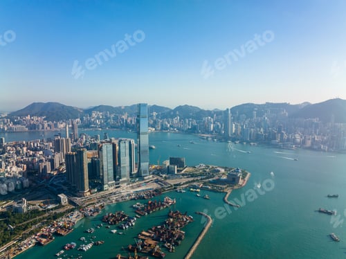 Preview: Kowloon 29 November 2021: Top view of Hong Kong city