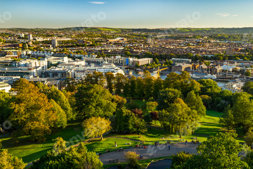Preview: High angle shot of a park and the city in Bristol, U.K.