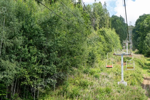 Preview: Cableway to the top of the Carpathian Mountains. Hills and forest. Nature in summer