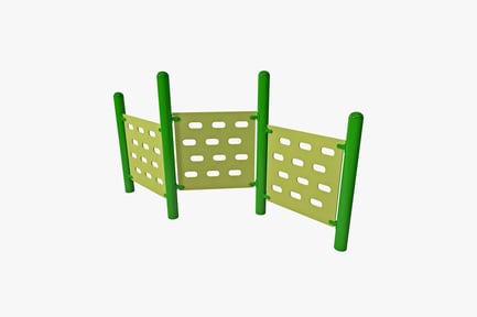 Preview: Horizontal arrangement of perforated green metal poles