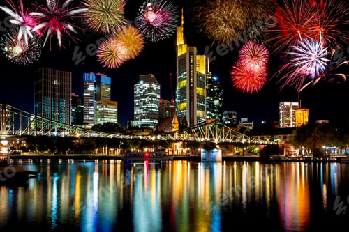 Preview: Skyline of Frankfurt at the Main river at night