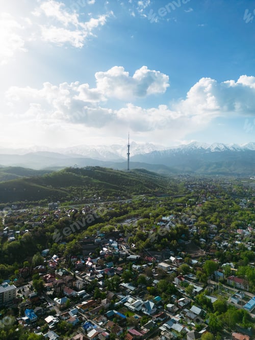Preview: Aerial view of Almaty city with Television Tower