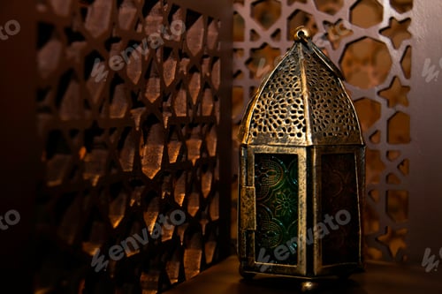 Ornate Lantern with Decorative Metal Background Pattern