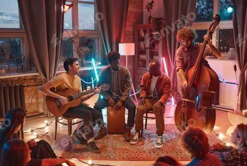 Preview: Musical band playing in music studio