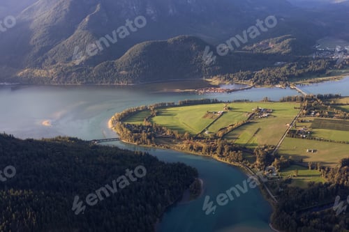 Preview: Aerial View of Fraser Valley with Canadian Nature Mountain Landscape Background
