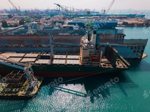 Preview: Shipyard with dry dock and large ship under construction