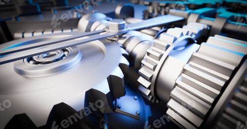 Preview: Gears and cogs mechanism. Industrial machine, engine