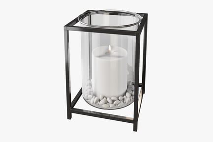 Preview: Framed Hurricane Vase with Candle and Pebbles