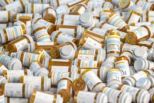 Preview: Prescription mdeicine pill bottles background. Medicine and phar
