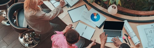 Preview: Group of coworkers working together and talking at modern office. Workplace and cooperation concept