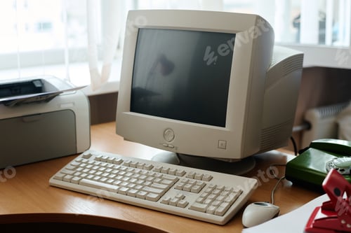 Preview: Retro Computer Setup Featuring CRT Monitor On Desk