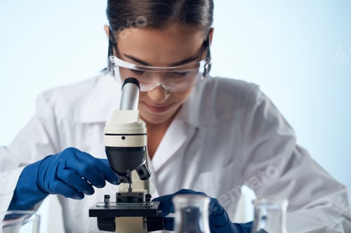 Preview: woman laboratory assistant microscope research technology science