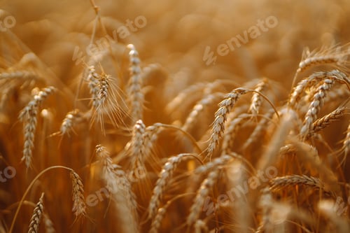 Preview: Sunset wheat golden field in the evening. Growth nature harvest. Agriculture farm.