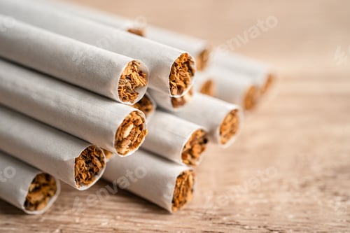 Preview: Cigarette, tobacco in roll paper with filter tube, No smoking concept.