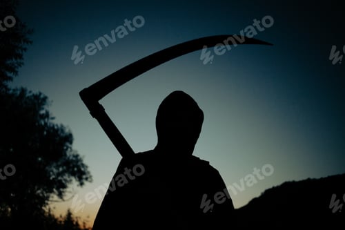 Preview: grim reaper, the death itself, scary horror shot of Grim Reaper holding scythe