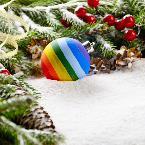 Preview: Christmas background of spruce branches with pine cones and colorful balls