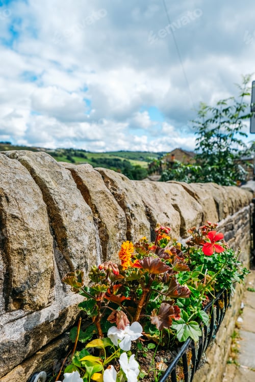 Preview: landscape of British countryside in Haworth West Yorkshire with cloudy blue sky.