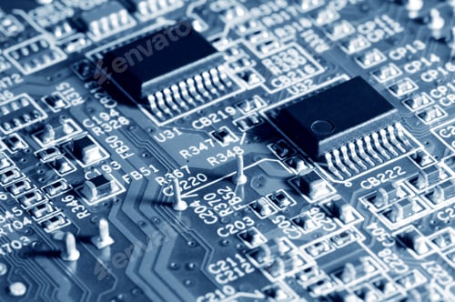 Preview: Close-up electronic circuit board with micro chips