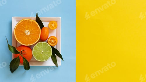 Preview: Citrus fruits on a blue and yellow background