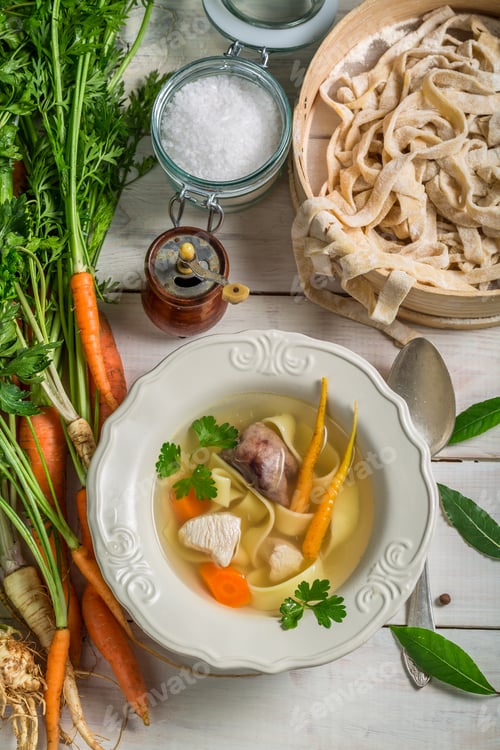 Preview: Homemade broth with noodles