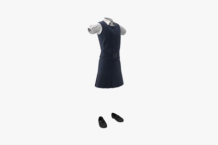 Preview: Navy blue sleeveless dress uniform with pleated skirt and loafers