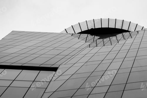 Preview: Abstract modern glass building facade in black and white.