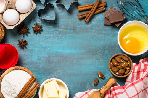 Preview: Ingredients for cooking baking top view.