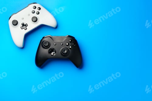 Preview: Two joystick on blue background top view