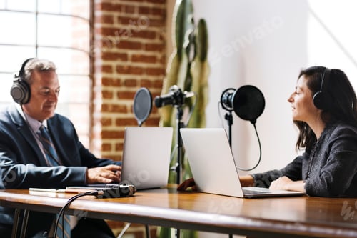 Preview: Businesswoman interviewed for a podcast