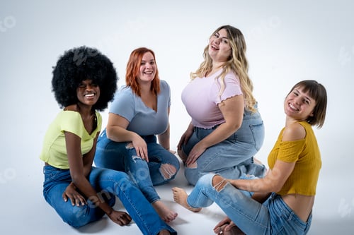 Preview: Body Positive and Acceptance, multiracial group of women with different body and ethnicity posing