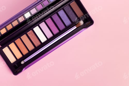 Preview: Colorful eye shadow palette on pink background