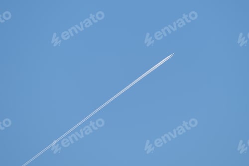 Preview: Distant passenger jet plane flying on high altitude