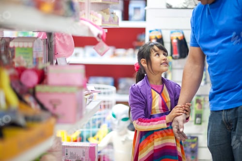 Preview: Young girl pleading with father in toy shop