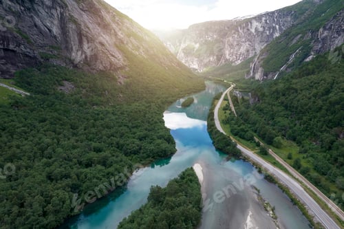 Preview: Scenic Route E136 in the Vestland County of Norway Aerial View.